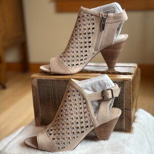 Vince Camuto Women's Emperla Cut-Out Heeled Buff-Colored Nubuck Sandals/Booties